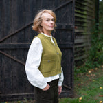 COLLEN & CLARE Mina Cashmere and Lambswool Sleeveless Cardigan in Moss Marl