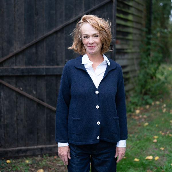 COLLEN & CLARE Blaze Cashmere and Lambswool Collar Cardigan in Navy Marl