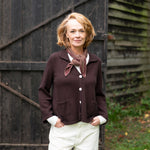COLLEN & CLARE Blaze V-Neck Cashmere and Lambswool Cardigan in Bitter Chocolate