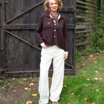 COLLEN & CLARE Blaze V-Neck Cashmere and Lambswool Cardigan in Bitter Chocolate