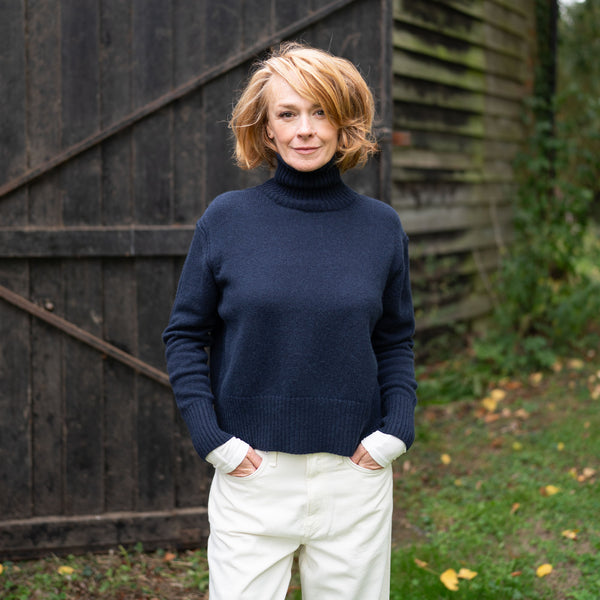 COLLEN & CLARE Amira Roll Neck Cashmere and Wool Jumper in Navy