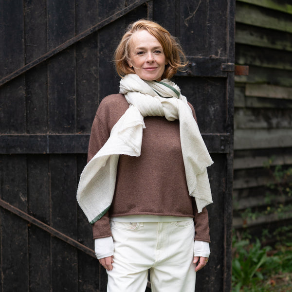 COLLEN & CLARE Gap Large Wrap Scarf in Natural/Forest Green