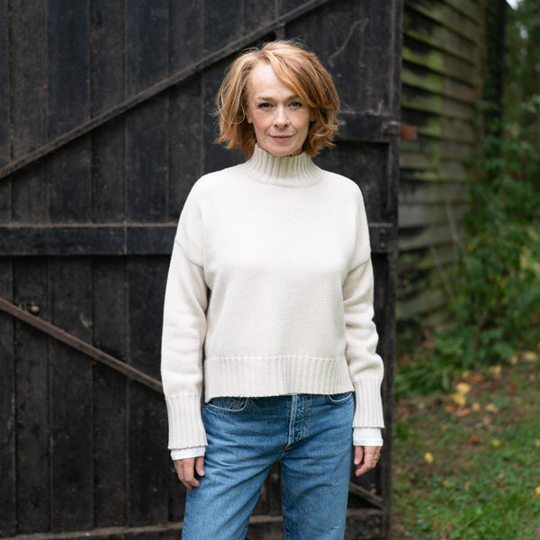 COLLEN & CLARE Baylee Cashmere and Lambswool Funnel Neck Jumper in Birch