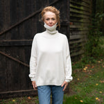 COLLEN & CLARE Zuri Cotton Roll Neck Jumper in Natural Marl