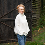 COLLEN & CLARE Zuri Cotton Roll Neck Jumper in Natural Marl