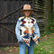 MAISON BADIGO 90s Pale Denim Sleeve Aztec Motif Jacket in Ecru/Blue