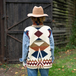 MAISON BADIGO 90s Pale Denim Sleeve Aztec Motif Jacket in Ecru/Blue