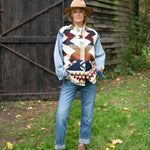 MAISON BADIGO 90s Pale Denim Sleeve Aztec Motif Jacket in Ecru/Blue