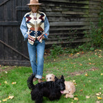MAISON BADIGO 90s Pale Denim Sleeve Aztec Motif Jacket in Ecru/Blue
