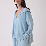 MAJESTIC FILATURES Terry Towelling Hooded Sweatshirt in Pale Blue