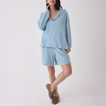 MAJESTIC FILATURES Terry Towelling Hooded Sweatshirt in Pale Blue