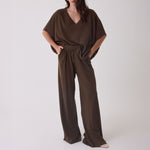 MAJESTIC FILATURES V Neck Short Sleeve Top  in Tonka