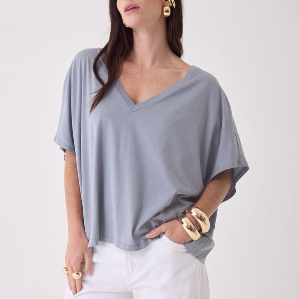 MAJESTIC FILATURES Loose Fitting V Neck Top in Cap Horn
