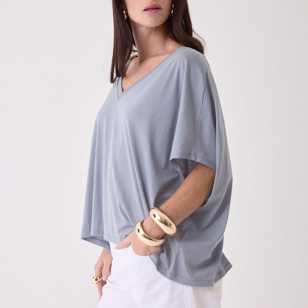 MAJESTIC FILATURES Loose Fitting V Neck Top in Cap Horn