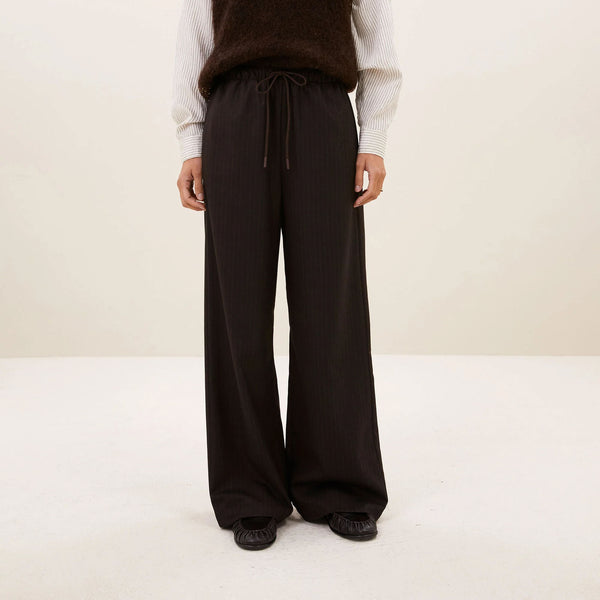 BY-BAR Pelle Pin Stripe Wide Leg Trousers in Brown