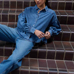 BY-BAR Sarah Short Denim Blouse in Medium Denim