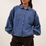 BY-BAR Sarah Short Denim Blouse in Medium Denim