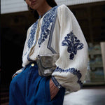 BY-BAR Senne Embroidered Blouse in Sand