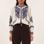 BY-BAR Senne Embroidered Blouse in Sand