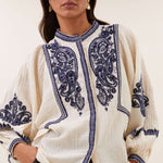 BY-BAR Senne Embroidered Blouse in Sand