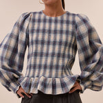 BY-BAR Yena Frill Hem Blouse in Tokyo Check