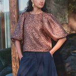 BY-BAR Jet Sparkle Cheetah Blouse in Copper
