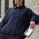 BY-BAR Lise Wide Stripe Shirt  in Wine Stripe