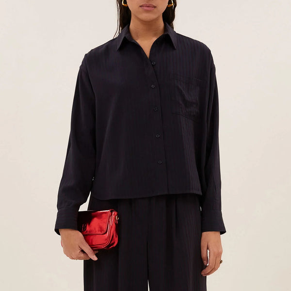 BY-BAR Lise Wide Stripe Shirt  in Wine Stripe