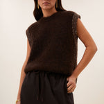 BY-BAR Noby Spencer Knitted Vest with Sparkle Cap Sleeves in Deep Brown