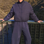 BY-BAR Bodie Metallic Bomber Jacket in Dark Navy