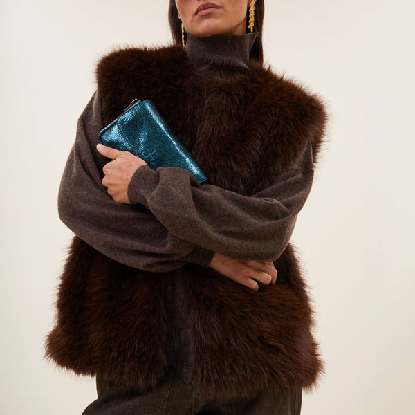 BY-BAR Mona Faux Fur Gilet in Dark Brown