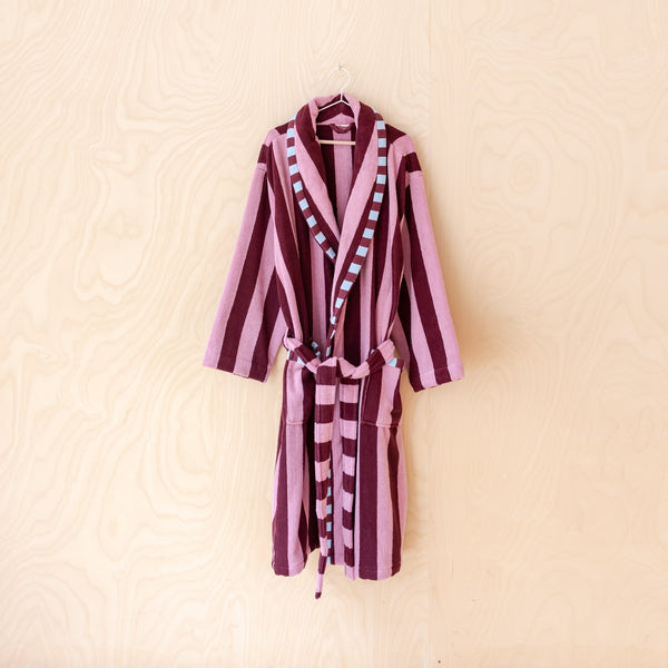 TBCO. Terry Cotton Bath Robe in Burgundy Stripe
