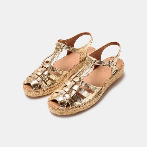 NAGUISA Bemol Metallic Espadrille Sandals in Light Gold