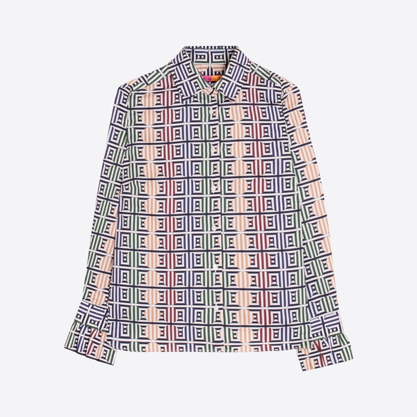 VILAGALLO Alba Geometric Print Shirt in Black/Multi