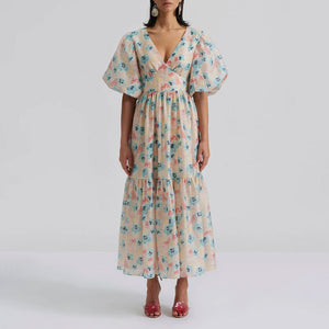 Freya Pouf Sleeve Maxi Dress in Florals