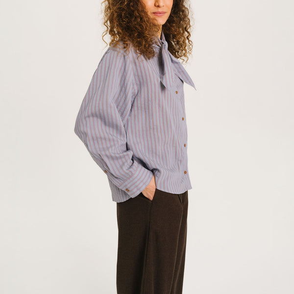 SACRECOEUR Charlie Mira Stripe Scarf Shirt in Blue