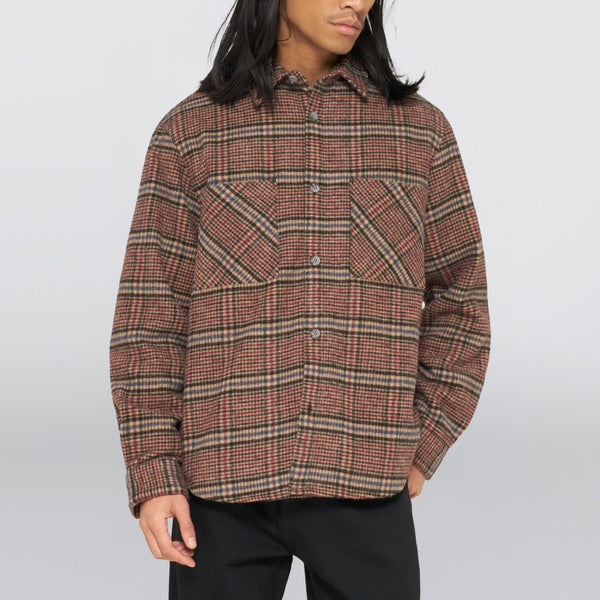 EDWIN Julius Check Long Sleeve Shirt in Burgundy/Blue