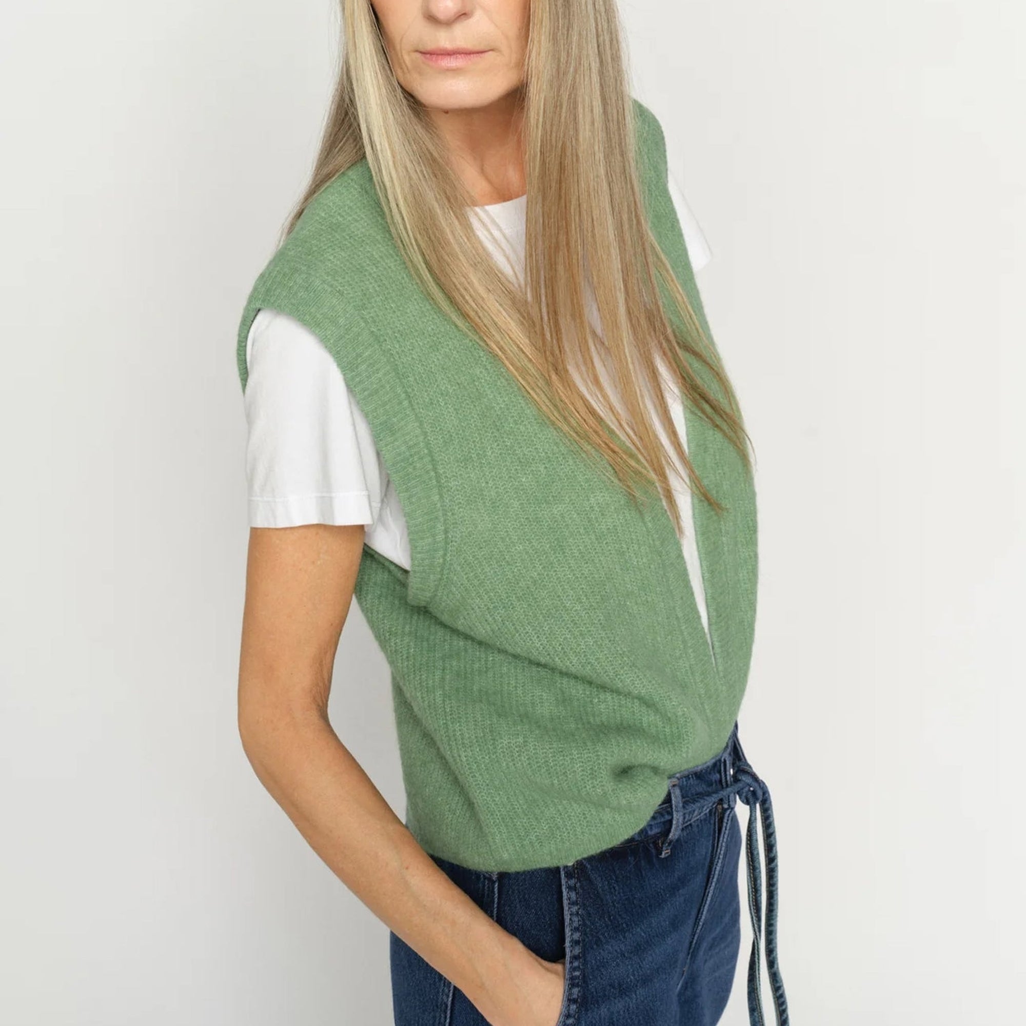 MOS MOSH MMThora Knit Vest in Turf Green | Collen & Clare
