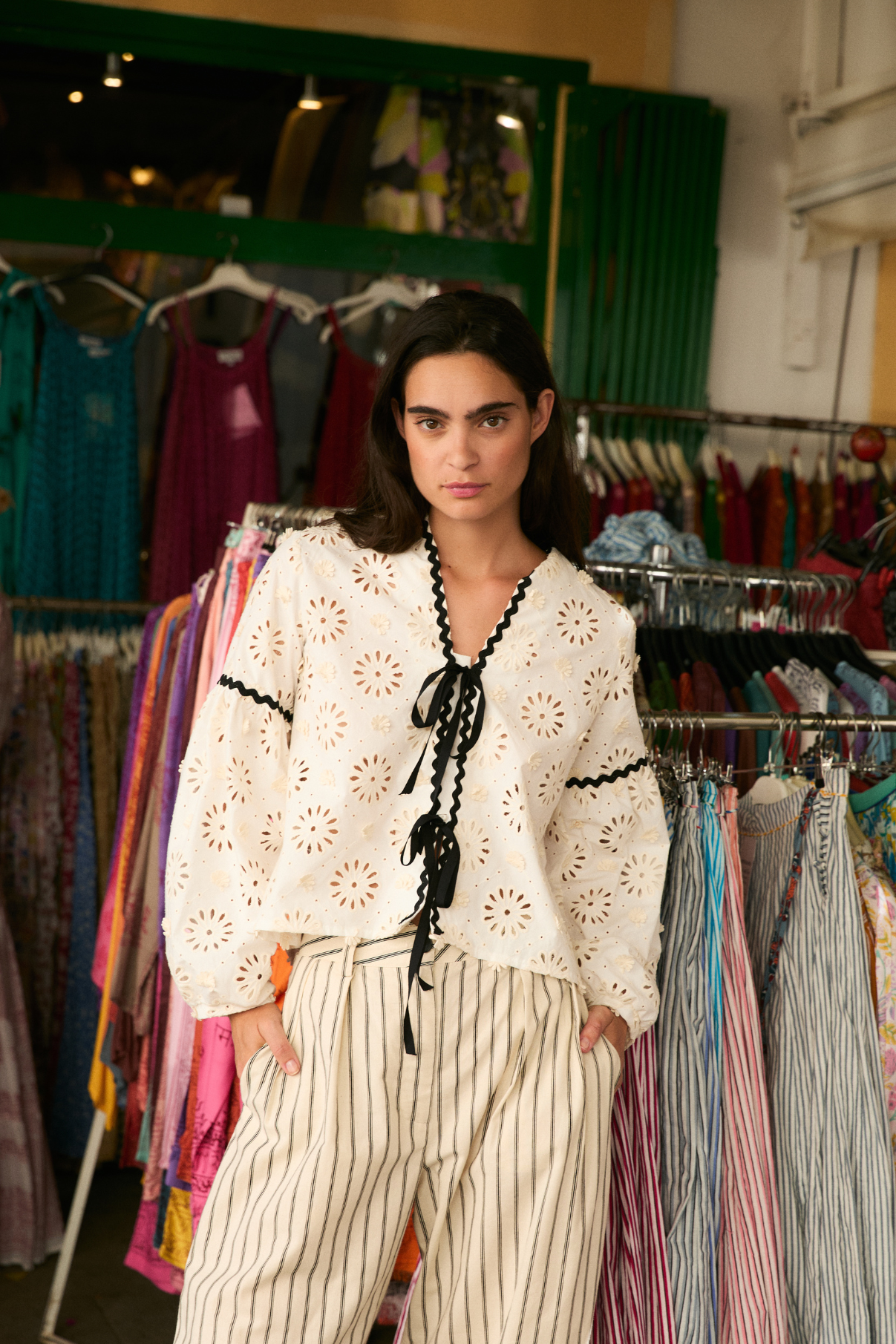 SOPHIE + LUCIE Cristina Die-Cut Flower Blouse in Cream
