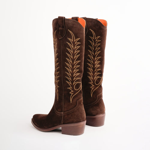PENELOPE CHILVERS Blanca Suede Embroidered Boot in Bitter Chocolate