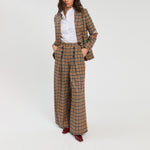 VILAGALLO Maya Wide Check Trousers in Brown