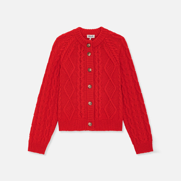 BAUM UND PFERDGARTEN Chleo Cable Knit Cardigan in Adrenaline Rush