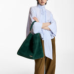 ESSENTIEL ANTWERP Kefir Striped Pussy-bow Top with Trumpet Sleeves in Light Blue/White