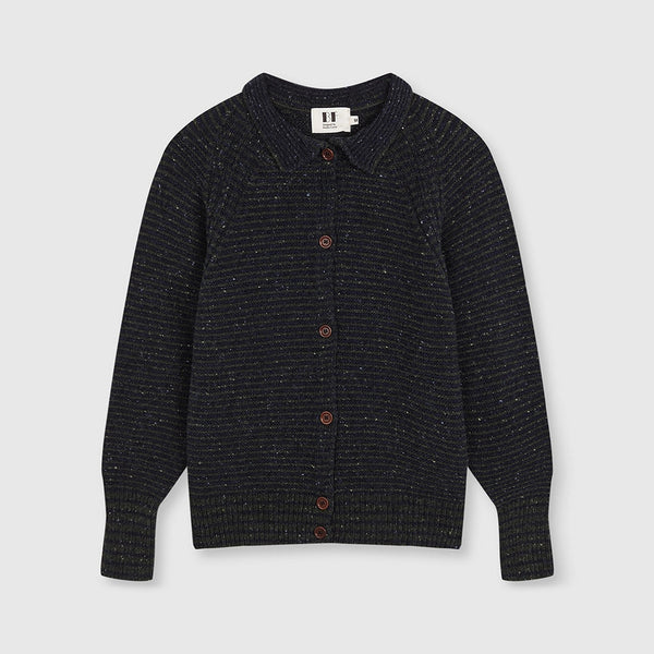 BEATRIZ FUREST Lane Fleck Wool Cardigan in Navy/Green