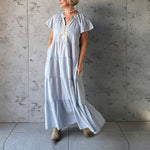 ROSE AND ROSE Camelia Striped Long Dress in White/Blue