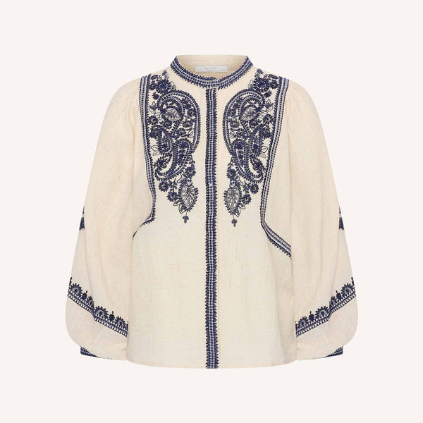 BY-BAR Senne Embroidered Blouse in Sand
