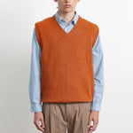 EDMMOND STUDIOS Paris V Neck Wool Mix Vest in Plain Orange