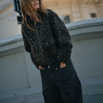 MOS MOSH MMCamille Leopard Print Oversize Bomber Jacket in Black
