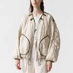 MARFA STANCE Parachute Silk Nylon Bomber Jacket in Pale Olive/Oyster