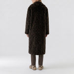 OUI Leopard Print Faux Fur Long Coat in Dark Brown/Grey-Black
